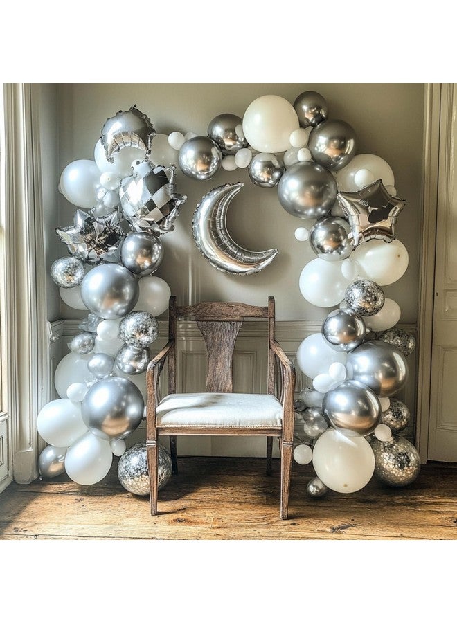 RUBFAC 87pcs Silver Balloons Latex Balloons Different Sizes 18 12 10 5 Inch Metallic Silver Chrome Party Balloon Kit for Birthday Party Graduation Baby Shower Wedding Holiday Balloon Decoration - Image 4