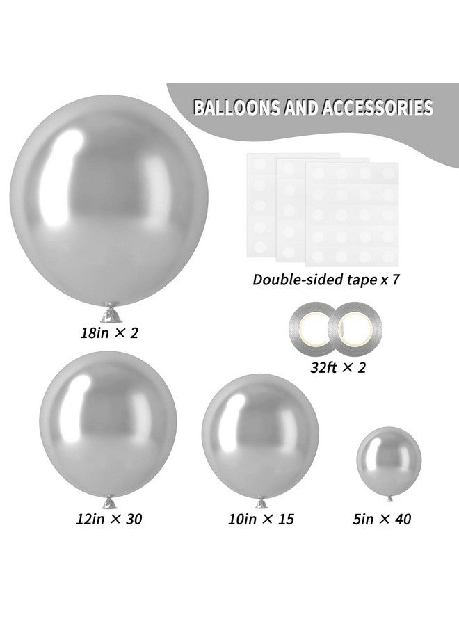RUBFAC 87pcs Silver Balloons Latex Balloons Different Sizes 18 12 10 5 Inch Metallic Silver Chrome Party Balloon Kit for Birthday Party Graduation Baby Shower Wedding Holiday Balloon Decoration - Image 2