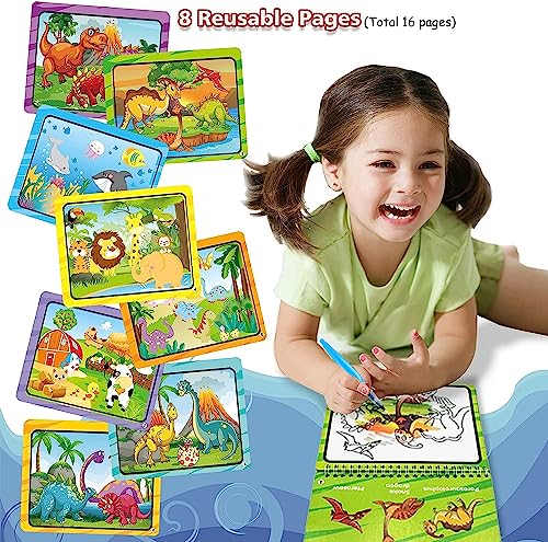 hapray Magic Water Paint Coloring Books for Toddler, Art Toys Age 2-4, Educational Learning Doodle Toy, Gifts for Girl Boy 3 2 1+ Year (Dinosaur Animal 2 Pack) - Image 2