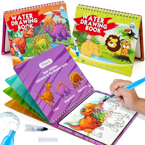 hapray Magic Water Paint Coloring Books for Toddler, Art Toys Age 2-4, Educational Learning Doodle Toy, Gifts for Girl Boy 3 2 1+ Year (Dinosaur Animal 2 Pack) - Image 1