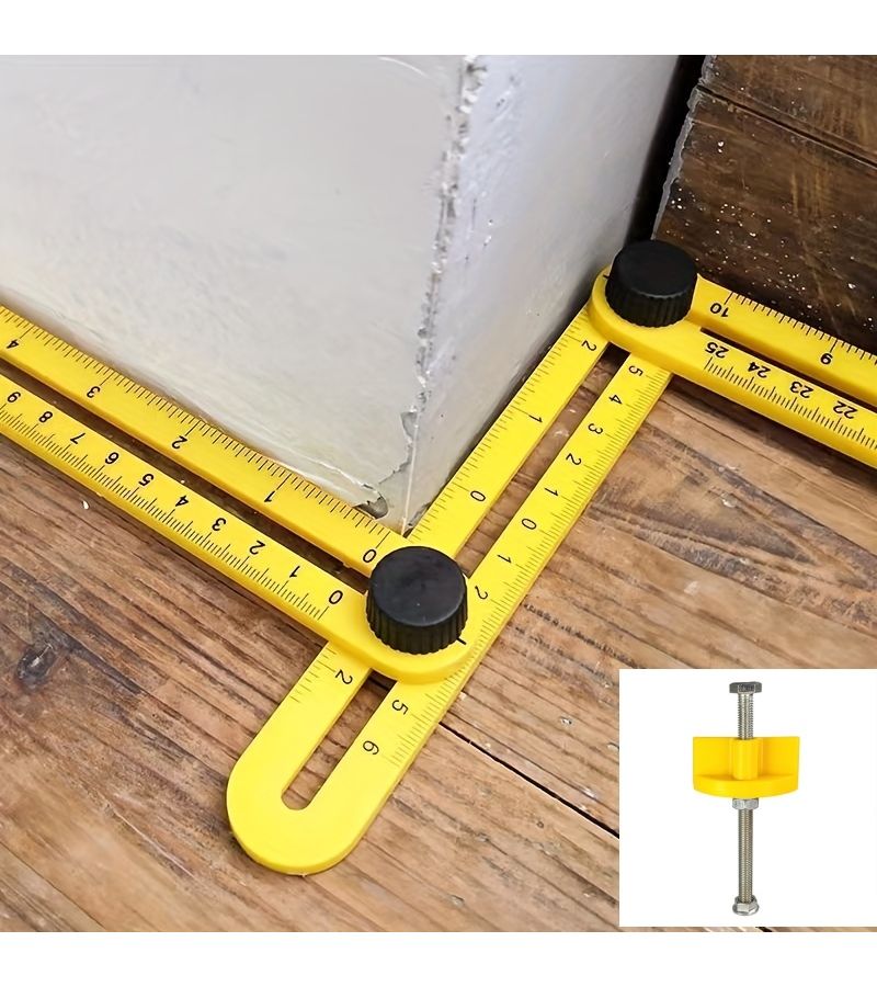 Yellow 4 Fold ABS Multifunctional Ruler Tile Regulator Angle Measuring Level T Square - Image 1