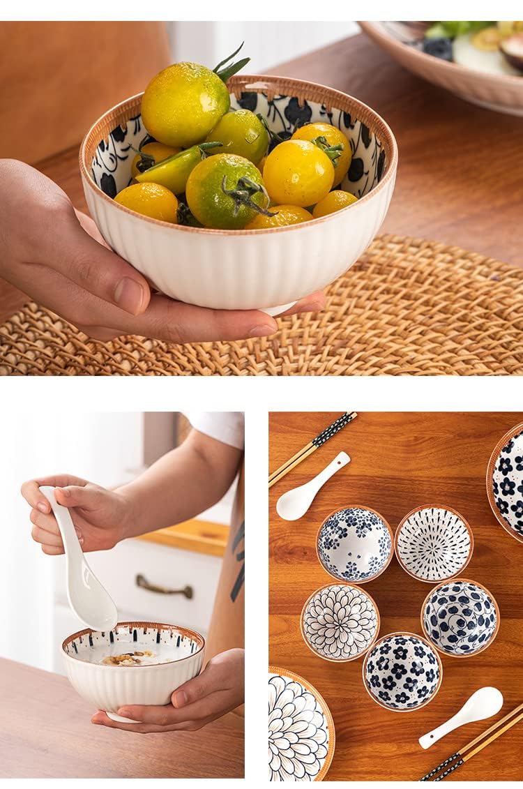 KASQUE Ceramic Japanese Style Rice Bowls with Gift Box Set Assorted Dinner Serving Ramen Bowls Plates Spoons Chopstick for Cereal Soup Dessert Snack Fruit Salsa Set of 14 - Image 4