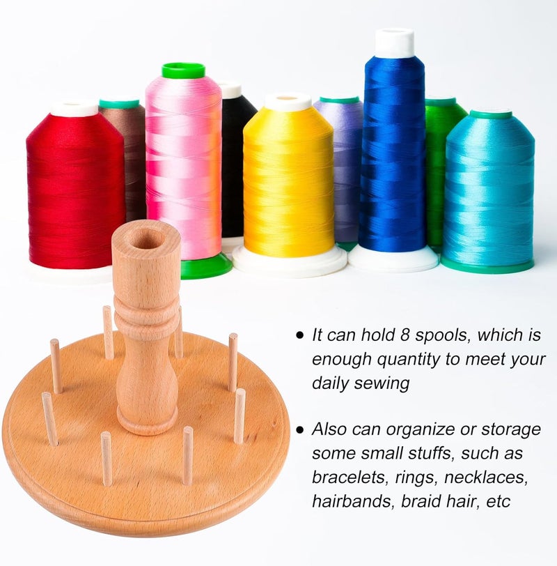 DRESSOOS 8-Spool Beech Wood Thread Holder Sewing and Embroidery Thread Organizer Rack for Craft Storage and Embroidery Tool Use - Image 3
