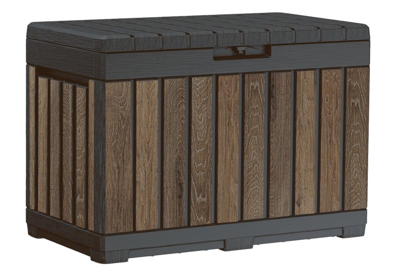 Keter Signature Everwood 50 Gallon Resin Deck Box-Organization and Storage for Patio Cushions, Throw Pillows and Garden Tools, Walnut - Image 1