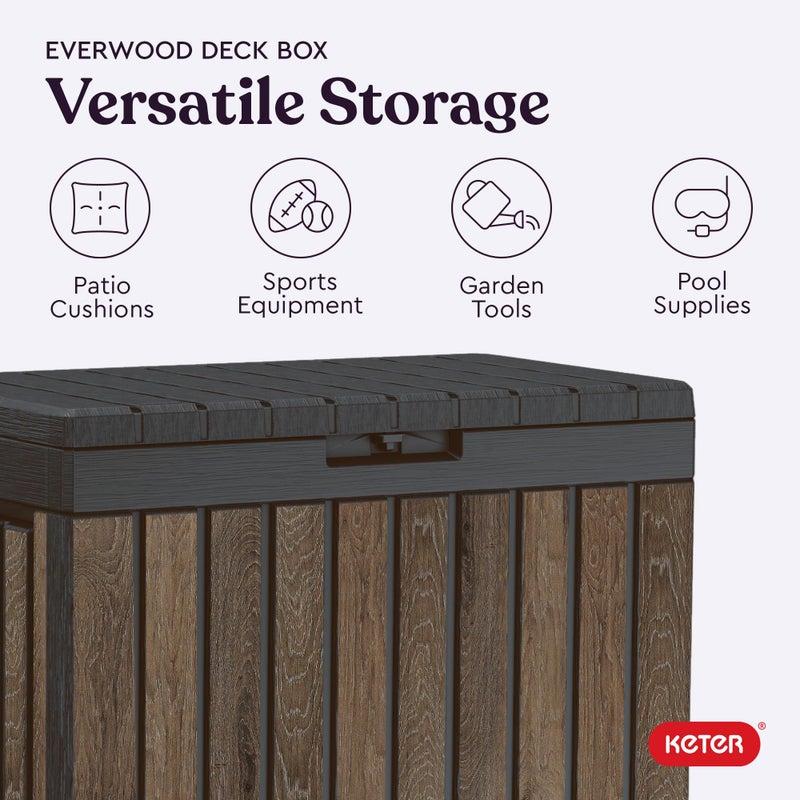 Keter Signature Everwood 50 Gallon Resin Deck Box-Organization and Storage for Patio Cushions, Throw Pillows and Garden Tools, Walnut - Image 2