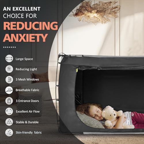 RIYDH Bed Tent Bed Canopy Twin XL Size Tents for Adult and Kids- Original Design Portable Dream Tent Indoor Sleeping Tents 80% Blackout with 3 Doors Breathable Big Space Tents - Image 5