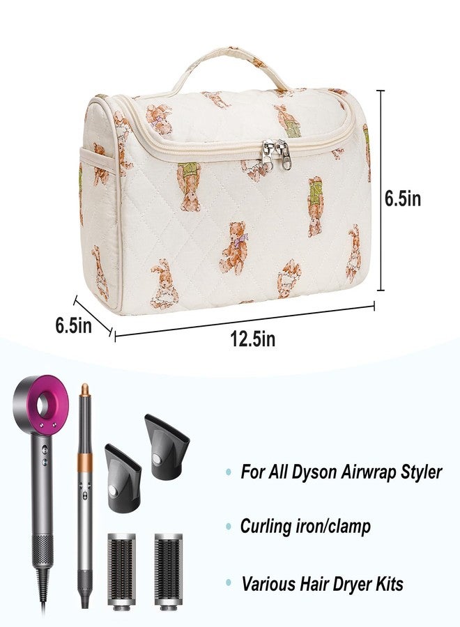 idoltimes Quilted Hair Tools Travel Bag, Cute Portable Organizer Case with Hanging Hook, Compatible with Dyson Airwrap Styler,Hair Curler Accessories, Bear - Image 2