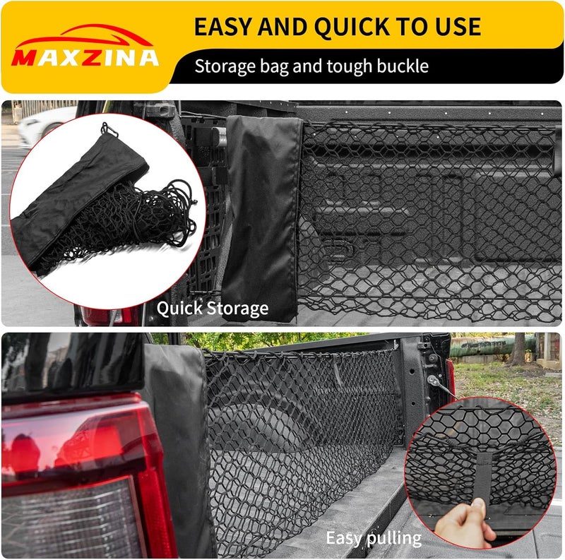 Maxzina Reliable daily use design Cargo Net Compatible with 2015-2025 Ford F150 2017+ F250 F350 F450 Truck Bed Cargo Net 4.10'×1.51' Double Layer Envelope Style Dense Mesh Trunk Organizer for 2024 F-150 Exterior Accessories Chemical free - Image 4