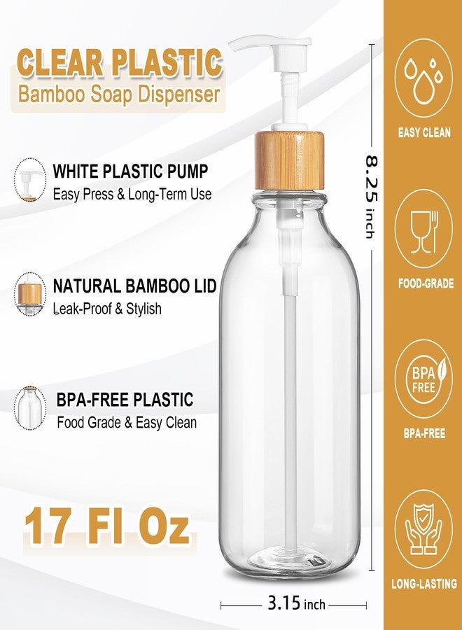 KASUNTING Clear Soap Dispenser, 2 Pack Bathroom Hand Soap and Lotion Dispenser Set with Bamboo Pump, 16 Oz Plastic Hand and Dish Soap Dispensers Set for Kitchen, Refillable Liquid Soap Bottles - Image 3