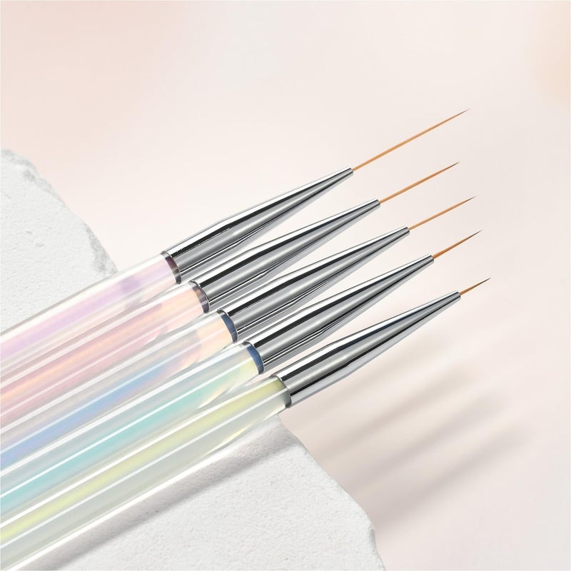 جاوي فرشاة أظافر 5 قطع، مجموعة أقلام رسم احترافية، أدوات تصميم الأظافر للفرشاة الفرنسية، التفاصيل الدقيقة والرسم الناعم - Image 1