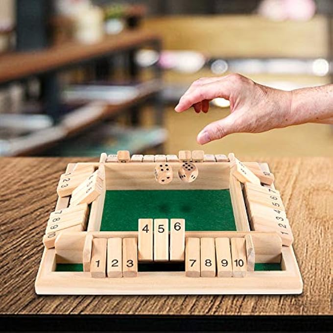 AMEROUS 1-4 Players Shut The Box Dice Game,Classic 4 Sided Wooden Board Game with 10 Dice and Instructions for Kids Adults, Tabletop Version - Image 3