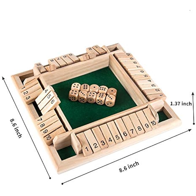 AMEROUS 1-4 Players Shut The Box Dice Game,Classic 4 Sided Wooden Board Game with 10 Dice and Instructions for Kids Adults, Tabletop Version - Image 4