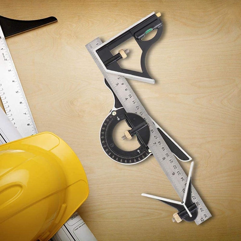 klarako Stainless Steel T Ruler Adjustable Sliding Combination Ruler & Protractor Level Measure Measuring Tool 4-Piece 4R Combination - Image 3