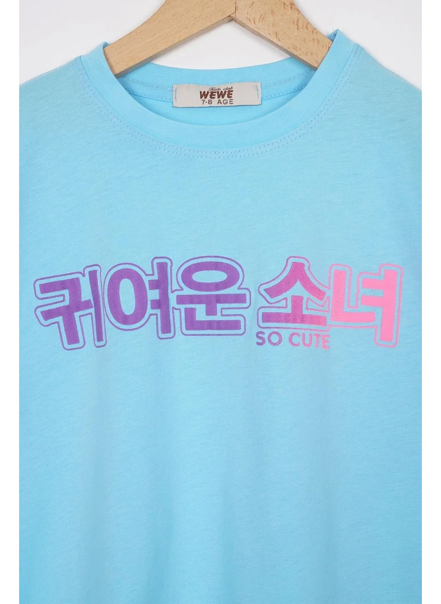 Zepkids Printed Light Blue Color Girls T-shirt