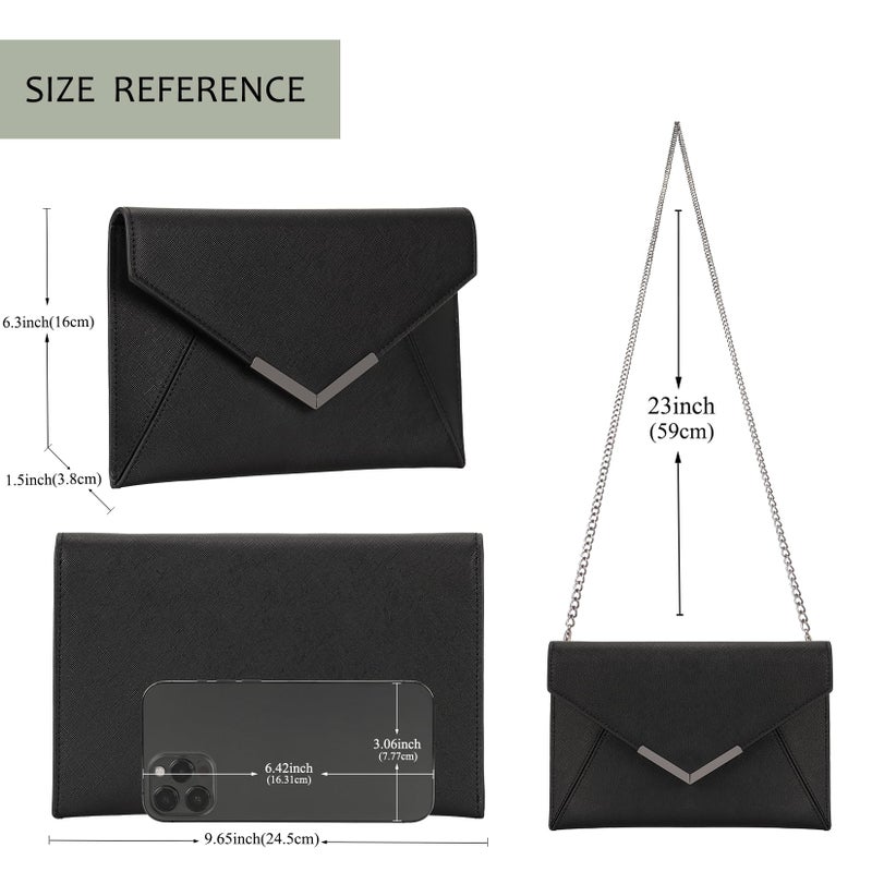 DEXMAY DM Dexmay Women Envelope Clutch Handbag Medium Saffiano Leather Foldover Clutch Purse Black - Image 3