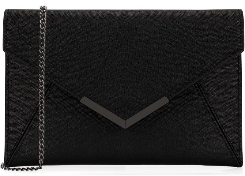DEXMAY DM Dexmay Women Envelope Clutch Handbag Medium Saffiano Leather Foldover Clutch Purse Black - Image 1