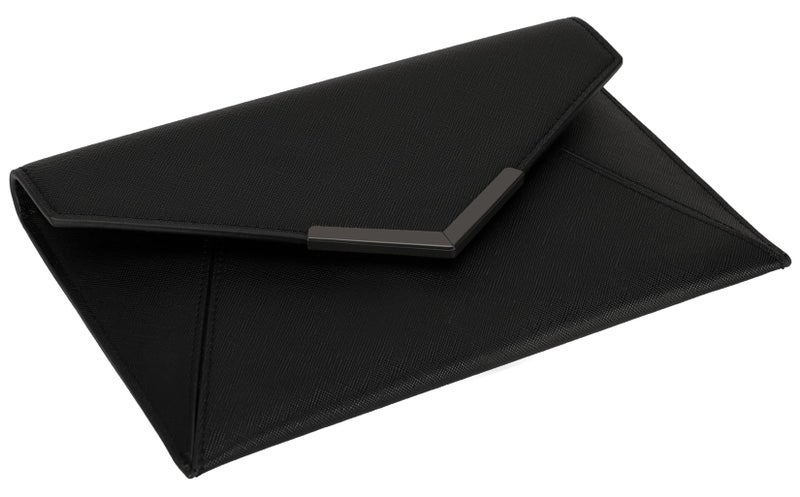 DEXMAY DM Dexmay Women Envelope Clutch Handbag Medium Saffiano Leather Foldover Clutch Purse Black - Image 5
