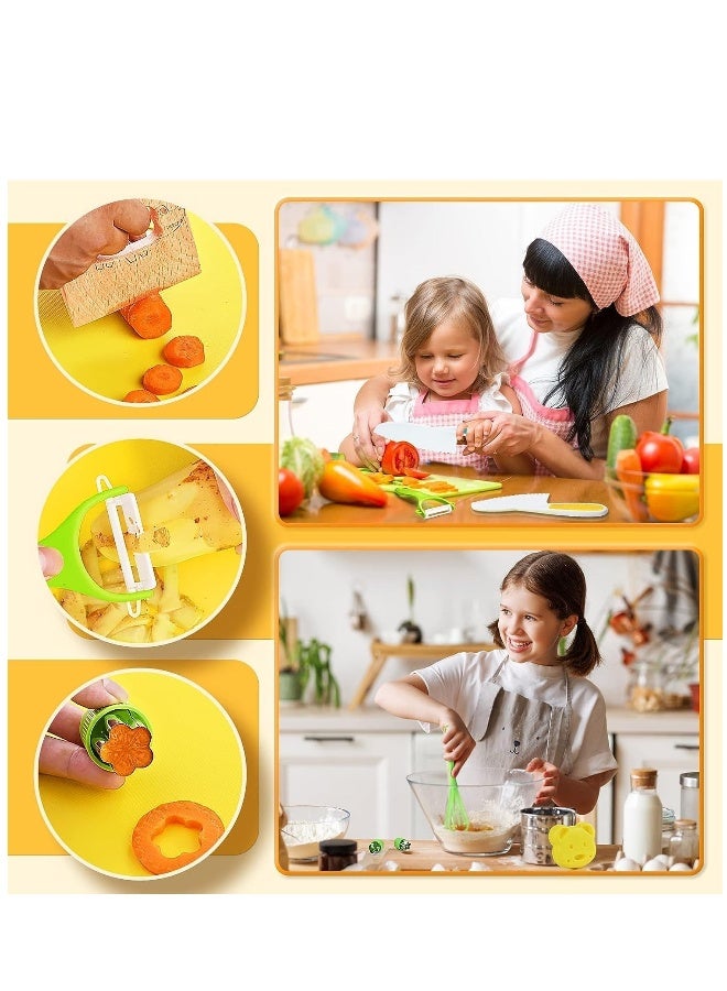 Wooden Kids Kitchen Knife, 17 Pieces Kids Knife Montessori Toy Set, Include Wood Kids Safe Knife, Serrated Edges Plastic Toddler Knife, Crinkle Cutter, Sandwich Cutter, Y Peeler, Cutting Board - Image 4