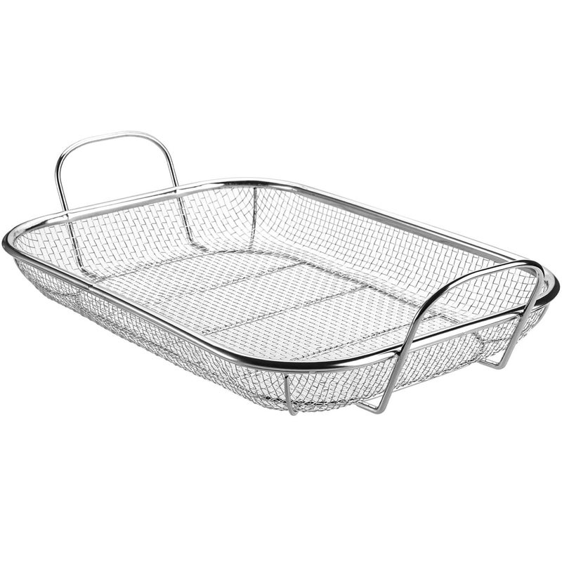 WUWEOT Grill Basket Vegetable Barbecue Basket 15 x 11 Stainless Steel Square Wire Mesh Grilling Basket Roasting Pan with Two Handles for Vegetables Chicken Meats and Fish