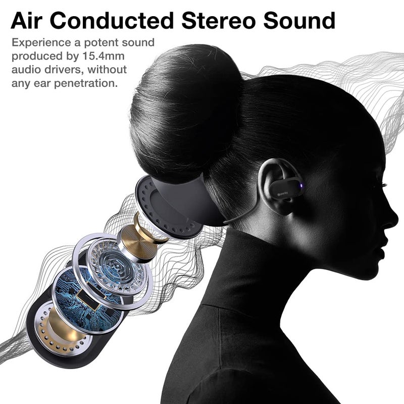 Purity Air Open Ear Headphones - True Air Conduction Wireless Bluetooth Open Ear Earbuds with Dual Mic for iPhone/Android - Secured Long Wearing Comfort, Sports Sweat Resistant (Black/Black) - Image 5