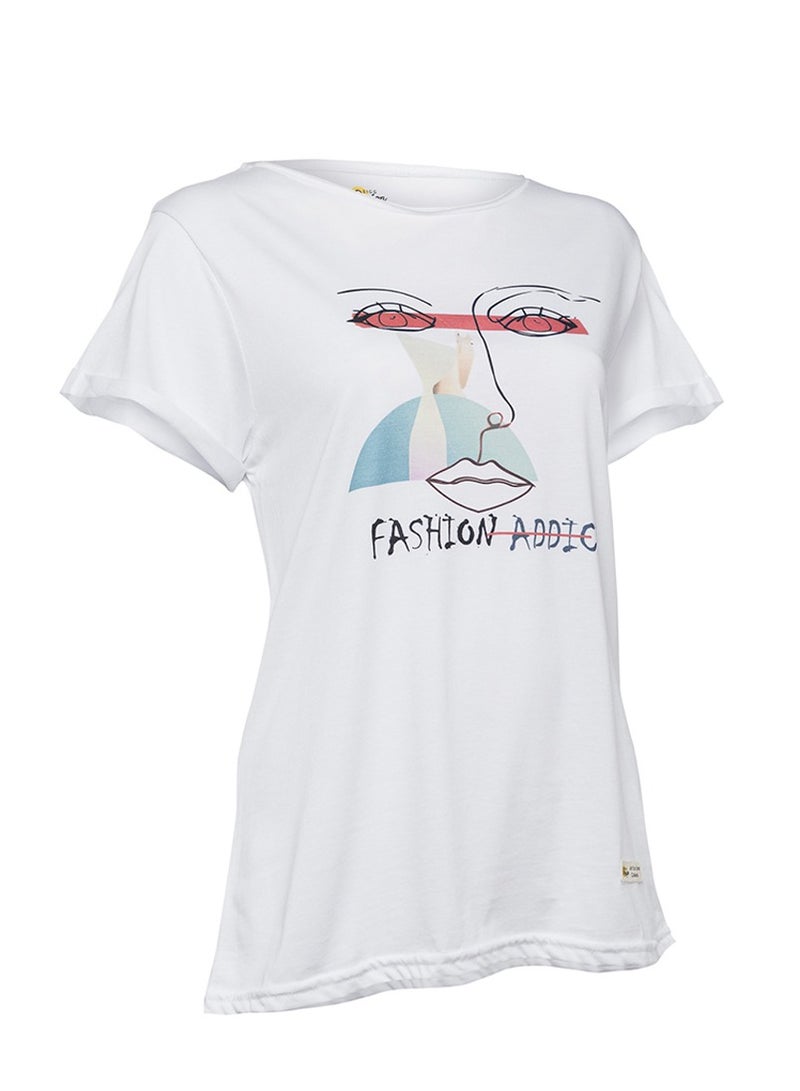 Biggdesign تي شيرت نسائي من Faces Fashion Addict، تصميم مخصص، تي شيرت قطن أبيض، مقاس M - Image 5
