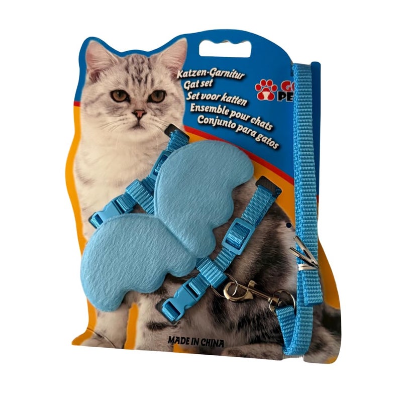 Healing Leaf 's Cat's Soft Wing Harness with Leash, Escape Proof, Ultra-Light Weight, Aesthetic Design Comfort Fit for Pet Kitten Puppy Rabbit Small Dog (Blue) - Image 1