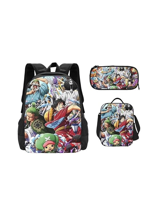 general 3 PCS Anime Cosplay Backpack for Luffy One Piece Shoulder Bag Fashion Large Capacity School Bag with Lunch Bag Pencil Case Bookbag Suitable - Image 1