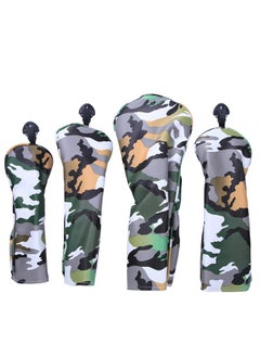 4PCS PU Leather Camouflage Waterproof Thicken Lining Golf Putter Head Cover Wooden Club Headcovers AccessoryCamouflage Green