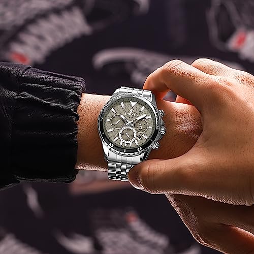 REWARD Men's Wrist Watches Fashion Business Dress Stainless Steel Wristwatch for Men (Chronograph/Waterproof/Luminous/Date) Sport Mens Quartz Watch Black/Silver/Blue/Green - Image 3