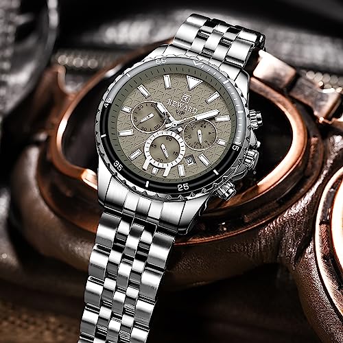 REWARD Men's Wrist Watches Fashion Business Dress Stainless Steel Wristwatch for Men (Chronograph/Waterproof/Luminous/Date) Sport Mens Quartz Watch Black/Silver/Blue/Green - Image 5
