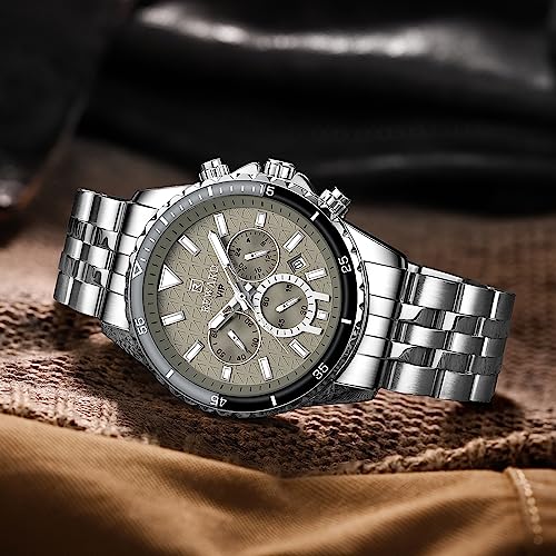 REWARD Men's Wrist Watches Fashion Business Dress Stainless Steel Wristwatch for Men (Chronograph/Waterproof/Luminous/Date) Sport Mens Quartz Watch Black/Silver/Blue/Green - Image 4