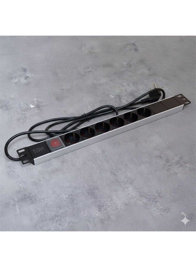 Metal Strip, 6 Outlets, 16A, 220V, 2M Cord, with Thermal and Ground Protection, for Home and Networking - Image 1