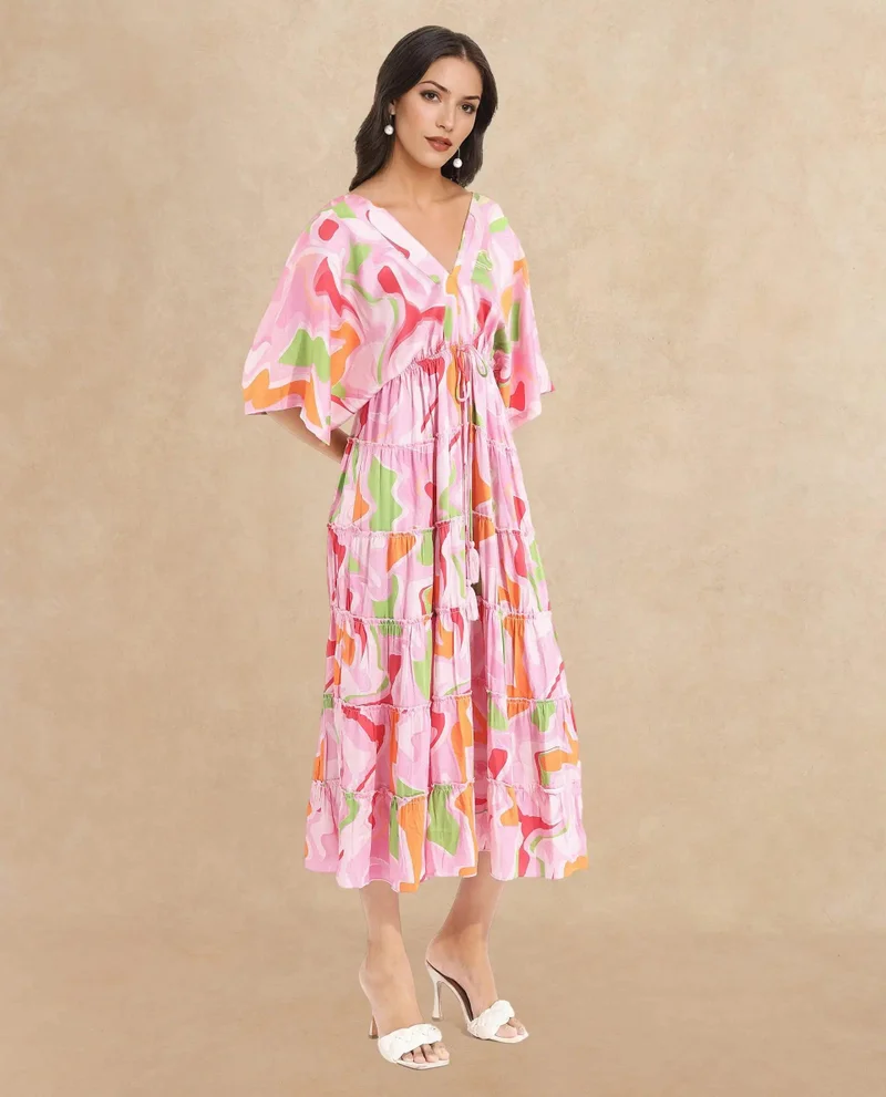 Rareism Women's Abstract Print Fit And Flare Midi Dress