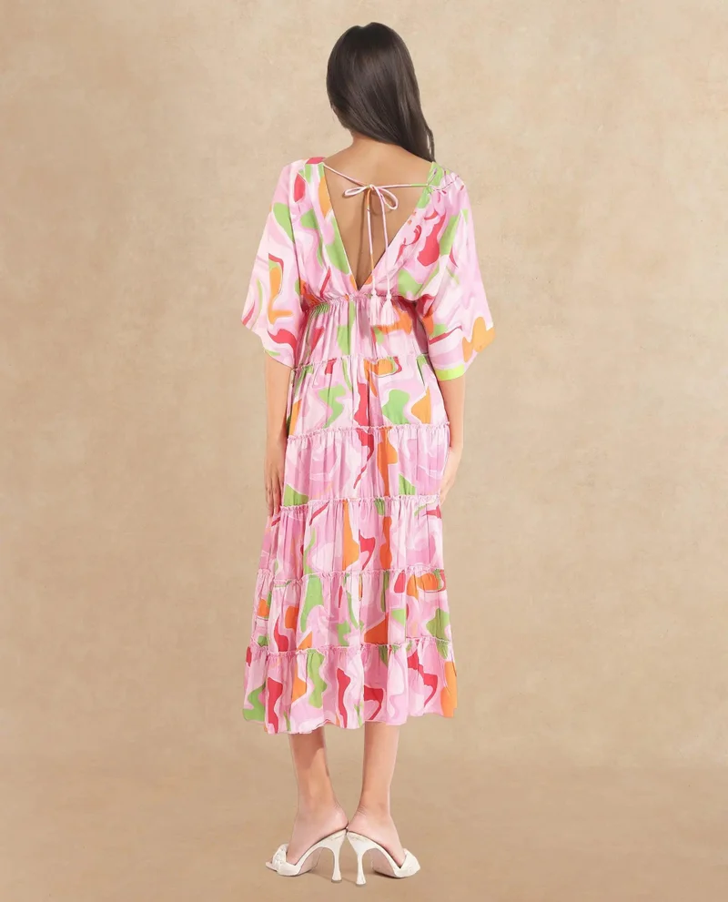 Rareism Women's Abstract Print Fit And Flare Midi Dress