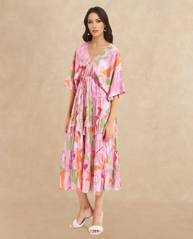 Rareism Women's Abstract Print Fit And Flare Midi Dress