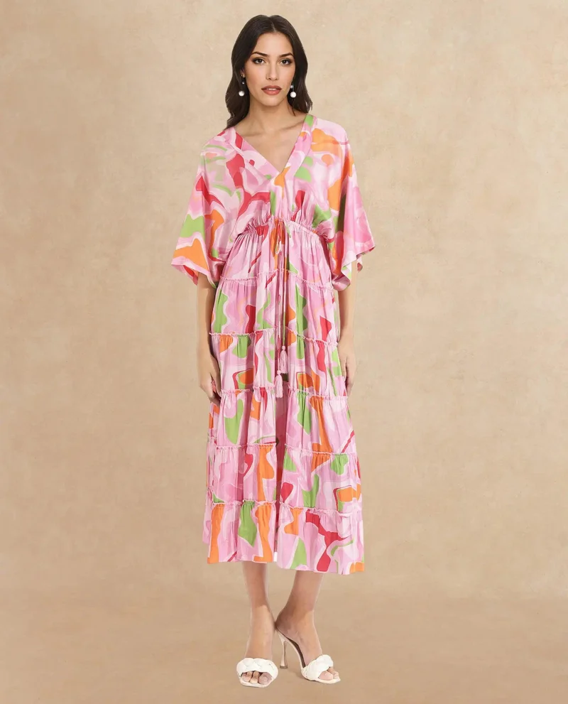 ريريزم Women's Abstract Print Fit And Flare Midi Dress