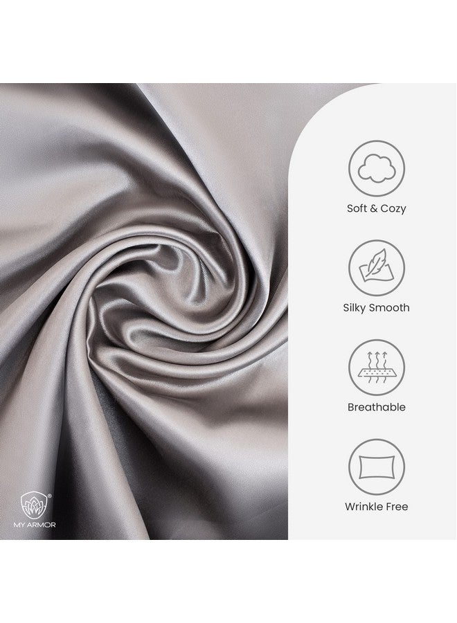 ماي ارمور أغطية وسائد من الساتان الفاخر من MY ARMOR للشعر والبشرة للنساء، 18 بوصة × 28 بوصة، عبوة من قطعتين، رمادي - Image 3