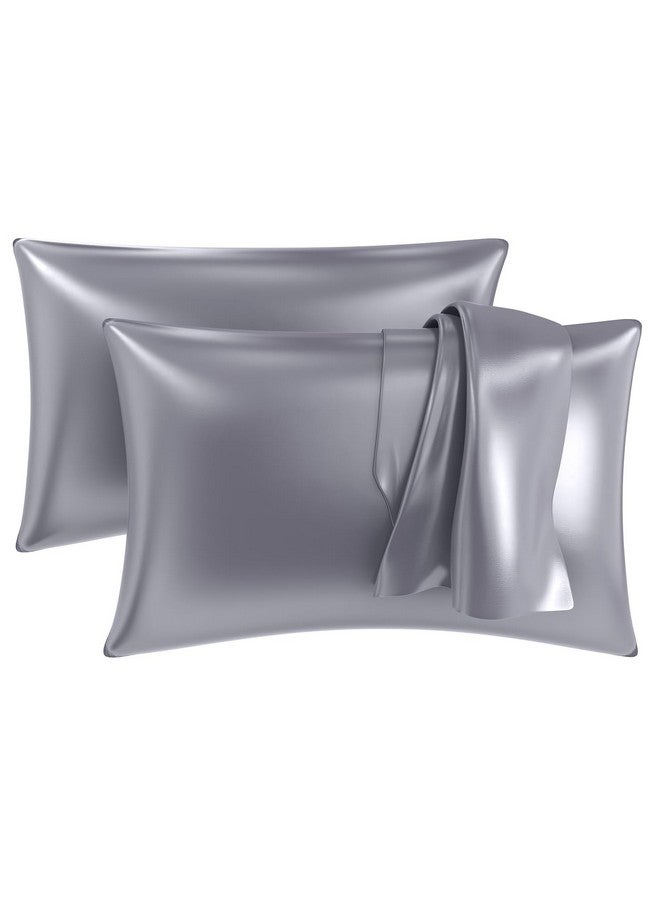 ماي ارمور أغطية وسائد من الساتان الفاخر من MY ARMOR للشعر والبشرة للنساء، 18 بوصة × 28 بوصة، عبوة من قطعتين، رمادي - Image 1