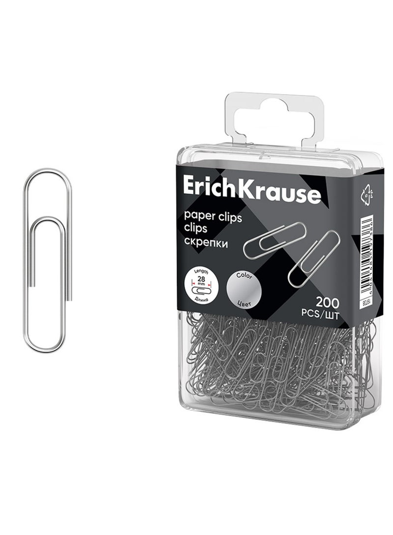 ErichKrause مشابك ورق 200 قطعة بحجم 28 مم فضية - Image 1