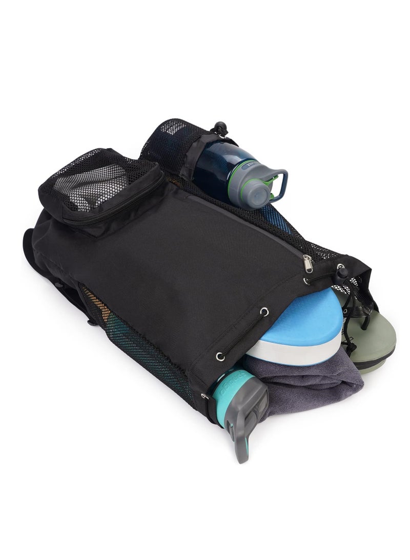 Zikra Mesh Swim Bag Drawstring Backpack with Wet Pocket Beach Backpack for Swimming for Swimming Gym and Workout Gear Pink - Image 4