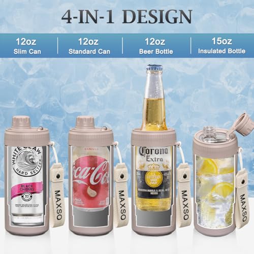 MAXSO Sealed Can Cooler Fizz Lid Can Cover for 12 oz Regular, Slim Skinny Cans & As Thermal Bottle, 4-in-1 Insulated Vacuum Stainless Steel Carbonated Cold Drink Holder - Oat - Image 5