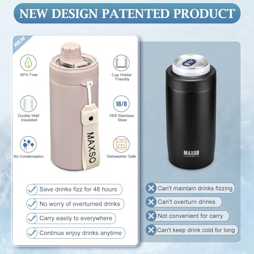 MAXSO Sealed Can Cooler Fizz Lid Can Cover for 12 oz Regular, Slim Skinny Cans & As Thermal Bottle, 4-in-1 Insulated Vacuum Stainless Steel Carbonated Cold Drink Holder - Oat - Image 3
