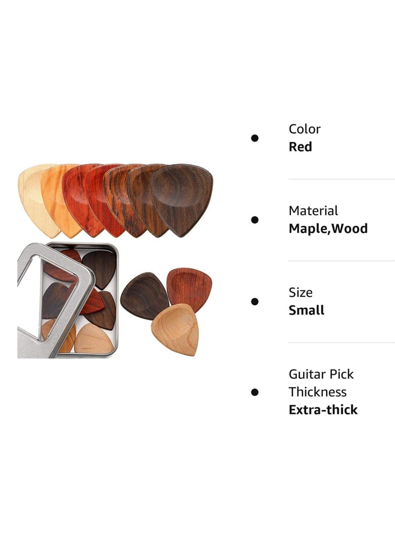 SOLARAE 10Pcs Guitar Picks Exotic Wood Guitar Picks 1 Guitar Picks Box Wooden Guitar Plectrums in African Red Sandalwood Olive Wood Rosewood Maple Ebony Golden Sandalwood for Guitar - Image 5