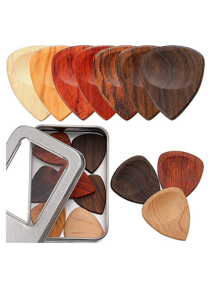 SOLARAE 10Pcs Guitar Picks Exotic Wood Guitar Picks 1 Guitar Picks Box Wooden Guitar Plectrums in African Red Sandalwood Olive Wood Rosewood Maple Ebony Golden Sandalwood for Guitar - Image 1