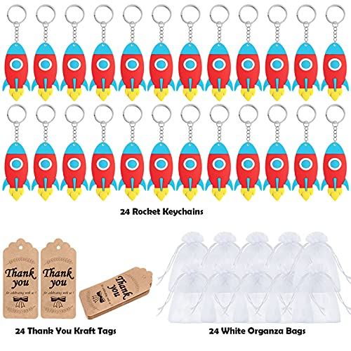 Elecrainbow 72 Pack Rocket Party Decorations Rocket Keychain Guest Return Gift Include 24 Rocket Keychains 24 Thank You Kraft Tags 24 White Organza Bags for Baby Shower Birthday Wedding - Image 3