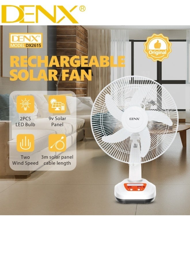 Denx 🔆 Rechargeable Solar Fan – Powerful, Safe, Eco-Friendly with Up to 8 Hours Working Time, 9V Solar Panel & 3m Cable, Dual Wind Speed, and 2 LED Bulbs for Practical Lighting - Image 5