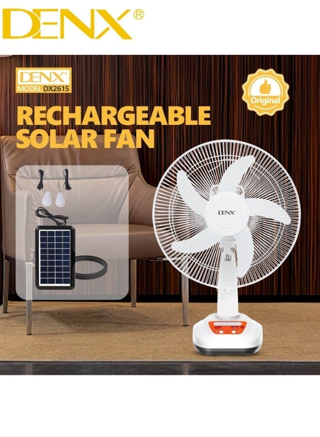 Denx 🔆 Rechargeable Solar Fan – Powerful, Safe, Eco-Friendly with Up to 8 Hours Working Time, 9V Solar Panel & 3m Cable, Dual Wind Speed, and 2 LED Bulbs for Practical Lighting - Image 3