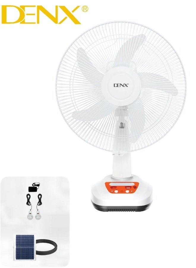 Denx 🔆 Rechargeable Solar Fan – Powerful, Safe, Eco-Friendly with Up to 8 Hours Working Time, 9V Solar Panel & 3m Cable, Dual Wind Speed, and 2 LED Bulbs for Practical Lighting - Image 2