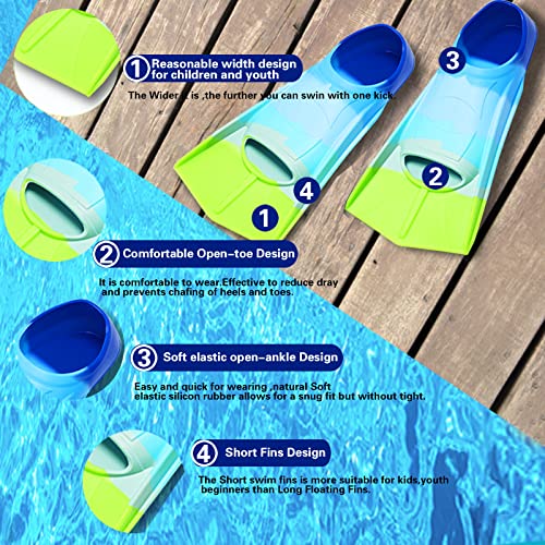Prsca Kids Swim Fins,Short Youth Fins Swimming Flippers,Swim Training Fins for Lap Swimming,for Children Girls Boys Beginners - Image 2