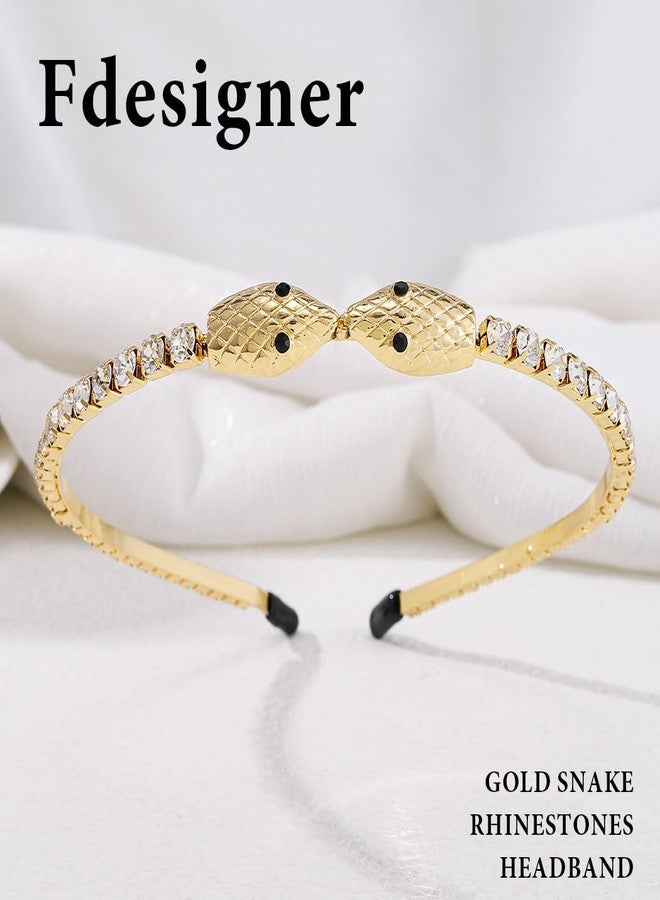 فديزاينر طوق رأس بتصميم ثعبان من تصميم Fdesigner، طوق رأس مرصع بأحجار الراين الذهبية، طوق شعر رفيع مرصع بالكريستال، قطع رأس ماسية رقيقة للنساء - Image 2